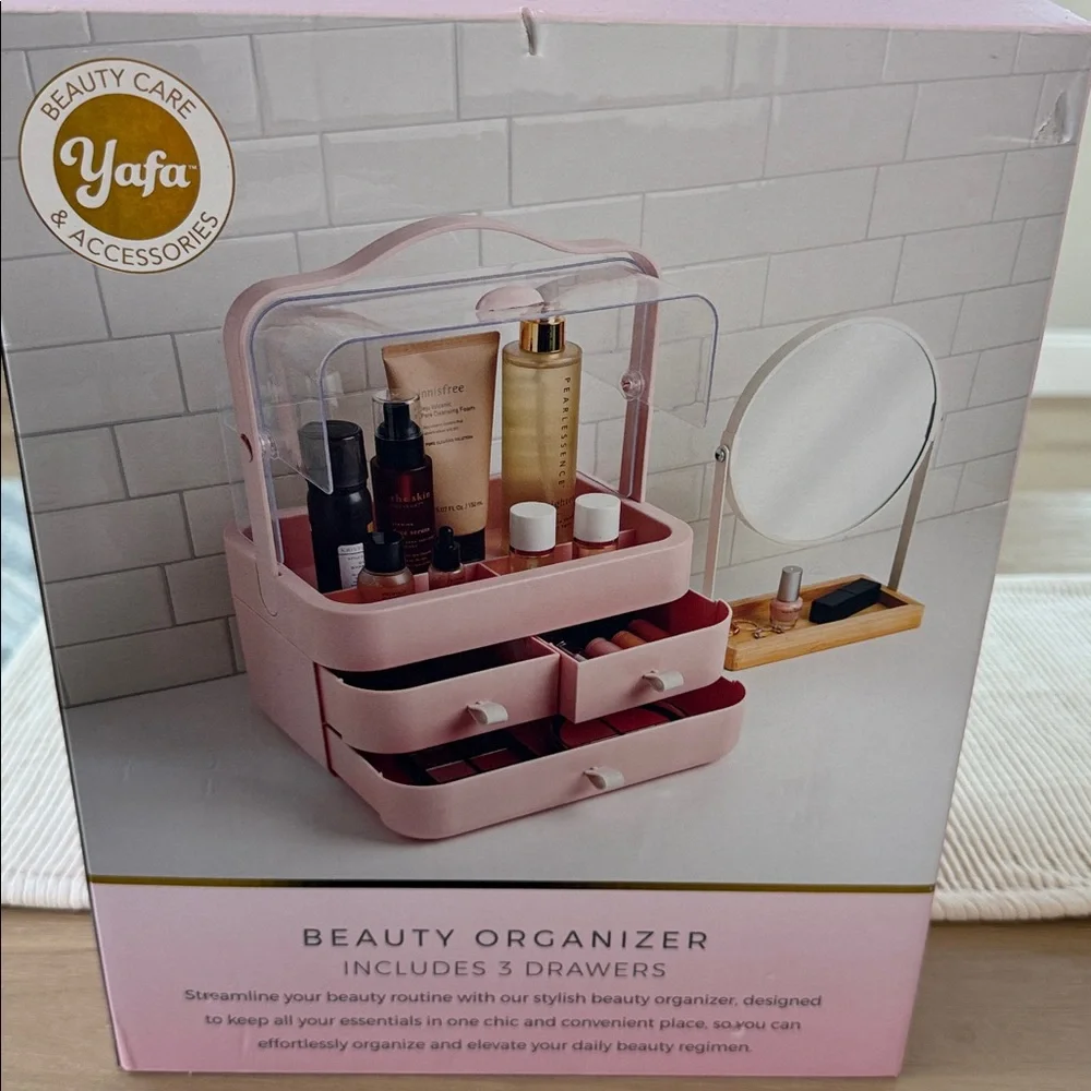 NIB Yafa Pink Beauty Organizer with 3 Drawers